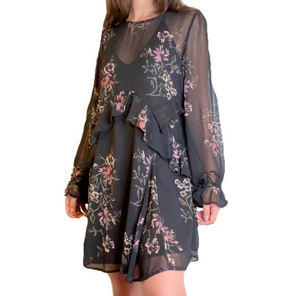 Astr Dresses & Skirts - ASTR Floral Sheer Ruffle Dress Mini Sexy Medium
